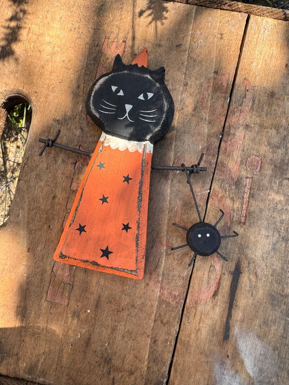 Rustic Halloween Home Decor Sitter Wood Black Cat Fall Autumn FAST SHIP NEW